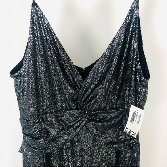 NWT Bar III Silver Metallic Faux Wrap Dress Flowy V-Neck Cocktail Party Dress - Picture 10 of 14